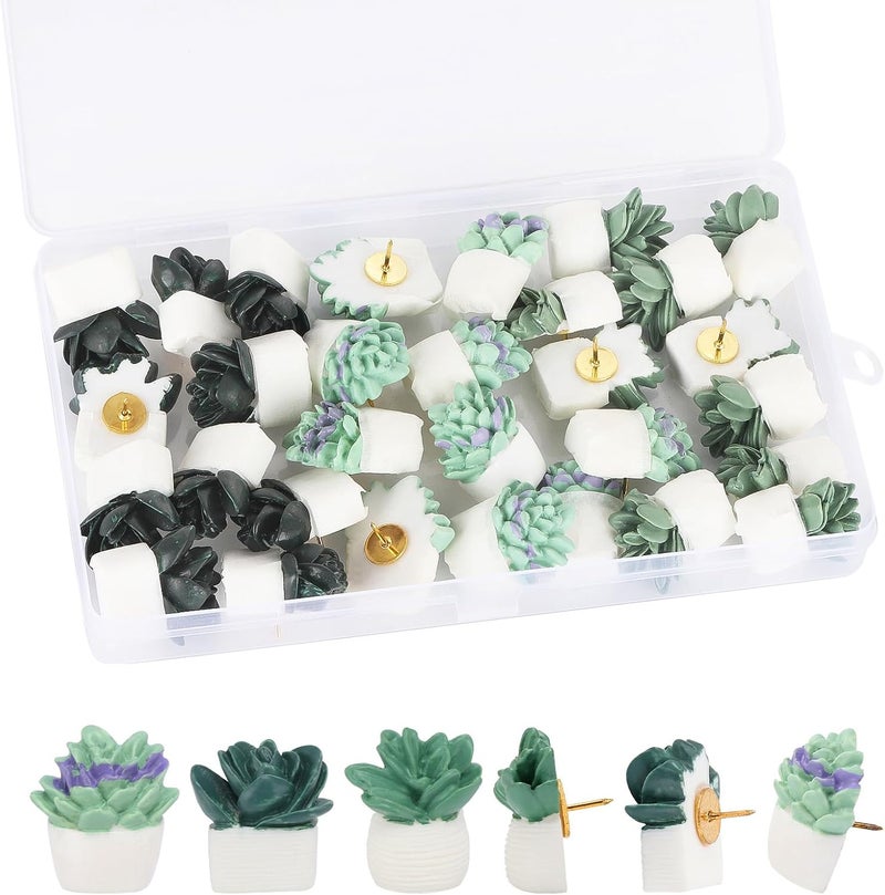 acDesign 30Pcs Decorative Pushpins Succulent Plants Thumb Tacks for Wall Hangings,Cork Board - Image 1